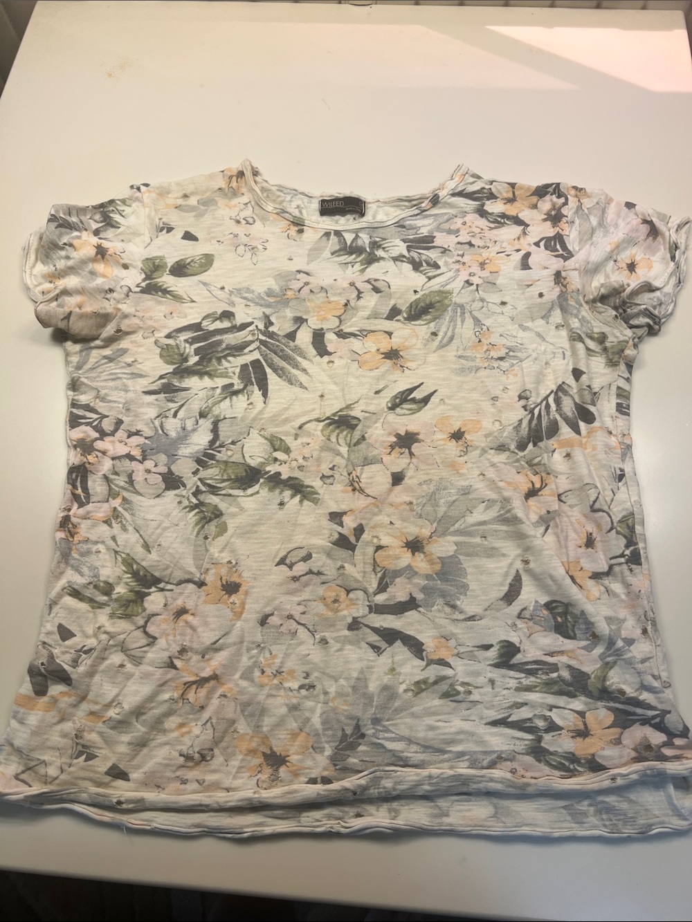 Lush Floral Short Sleeve Tee - White/Green. Made Italy